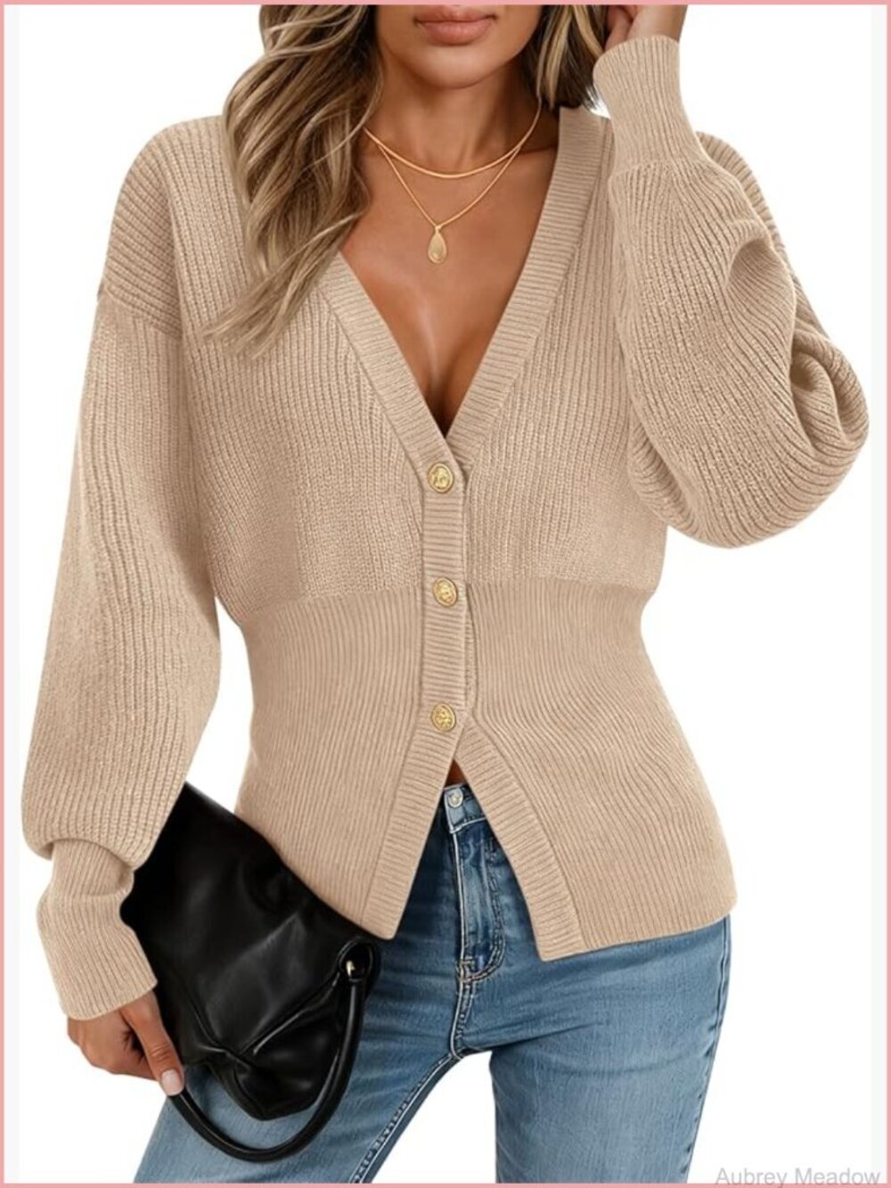 Chunky Knit Open Front Cardigan Long Sleeve V-Neck Button Down Loose Fit
